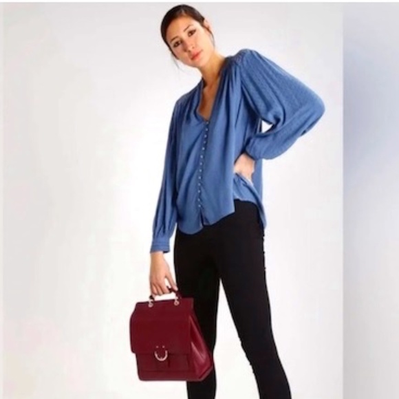 Free People Canyon Rose Button Down Top Blue Size L/G - Picture 3 of 14